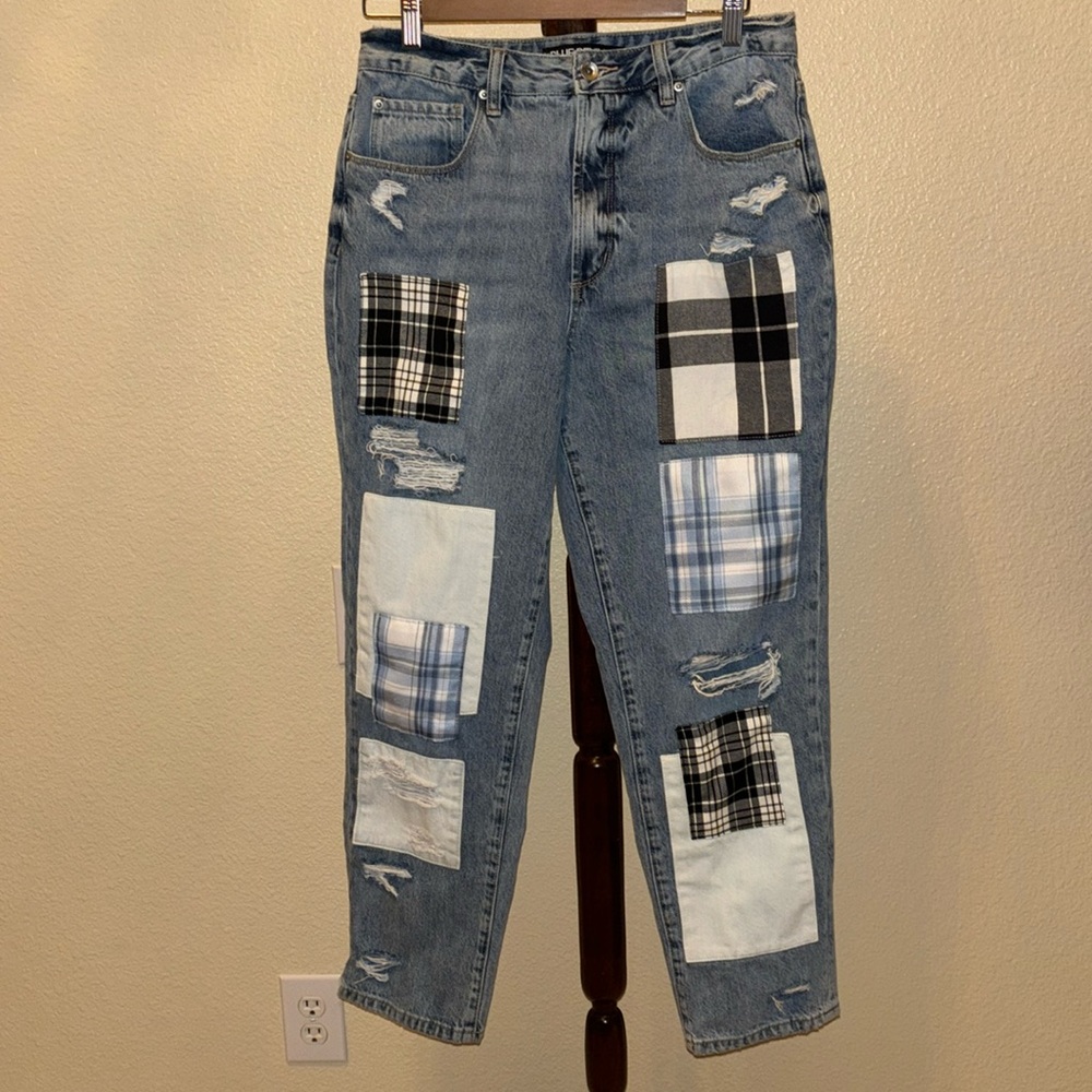 Blue Revival patchwork jeans